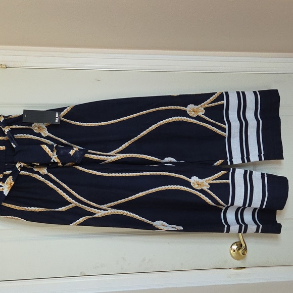 Navy and Gold Chain Wide Leg Pants - Picture 2 of 4